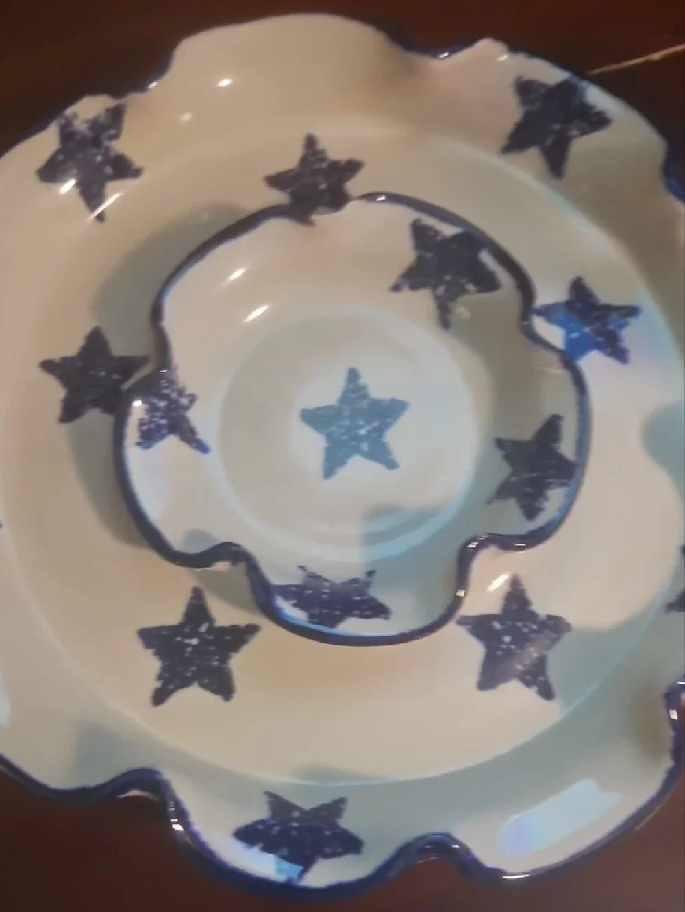 Blue Star Ceramic Serving Tray with Dip Bowl